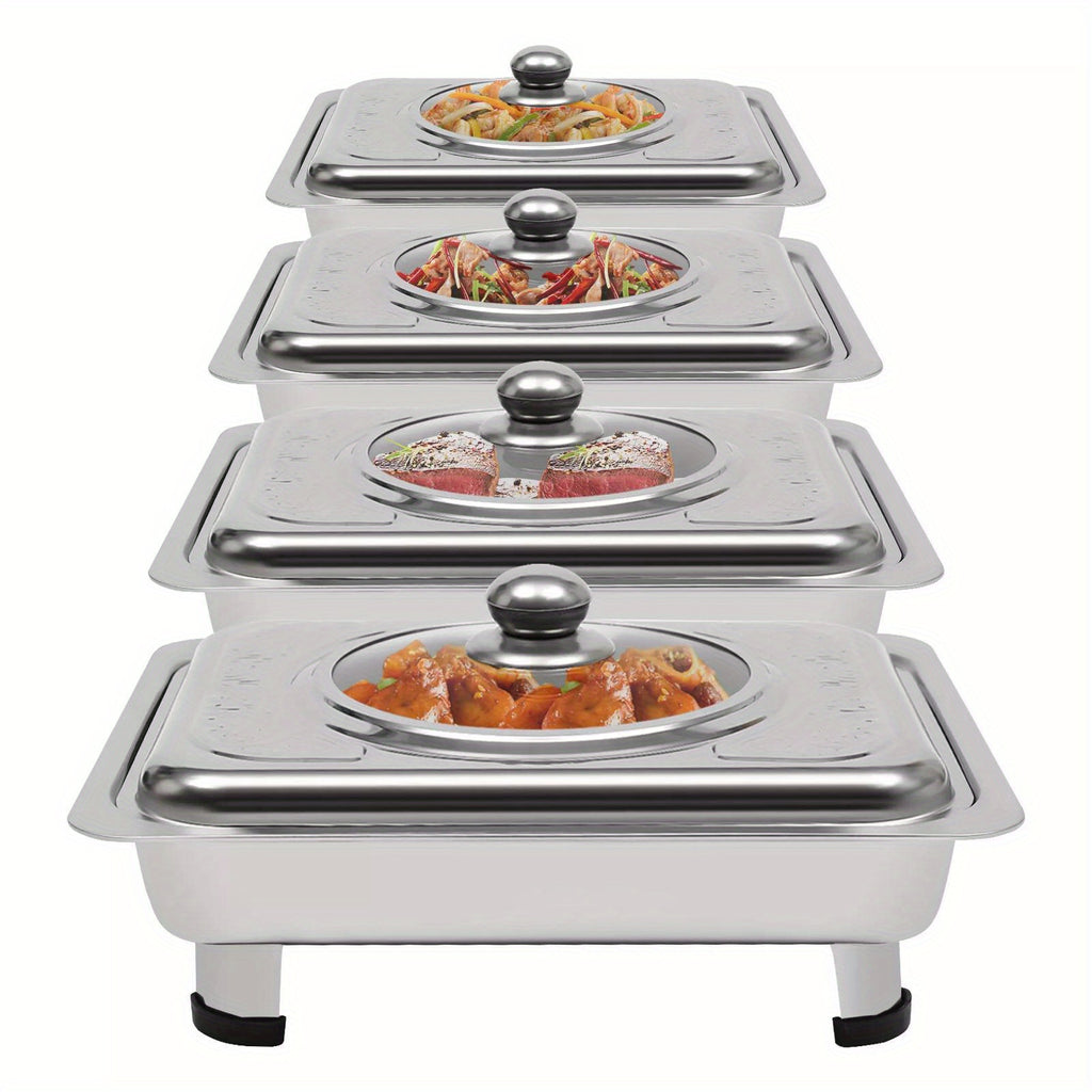 4pcs Stainless Steel Buffet Serving Trays – Keep Food Warm & Stylish for Any Occasion