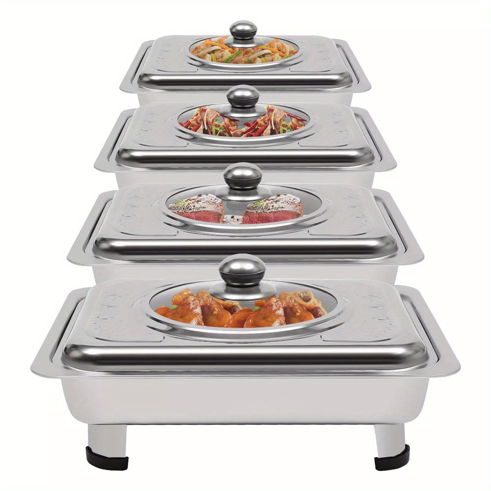 4pcs Stainless Steel Buffet Serving Trays – Keep Food Warm & Stylish for Any Occasion