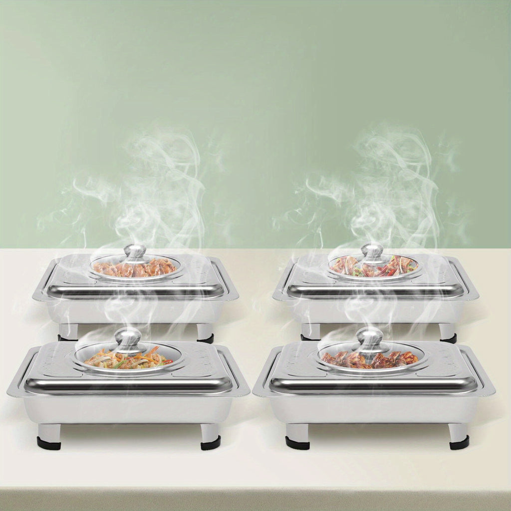 4pcs Stainless Steel Buffet Serving Trays – Keep Food Warm & Stylish for Any Occasion