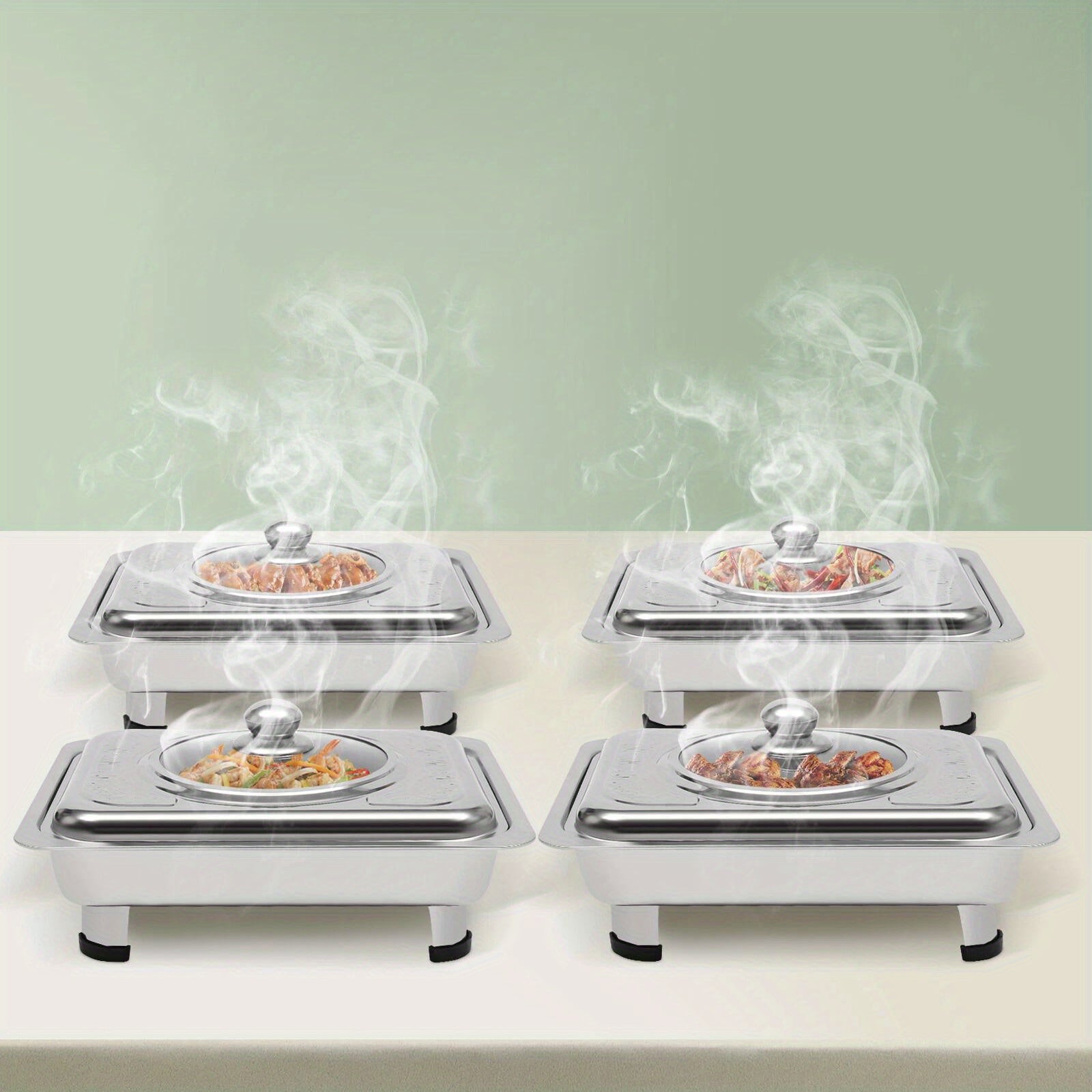 4pcs Stainless Steel Buffet Serving Trays – Keep Food Warm & Stylish for Any Occasion