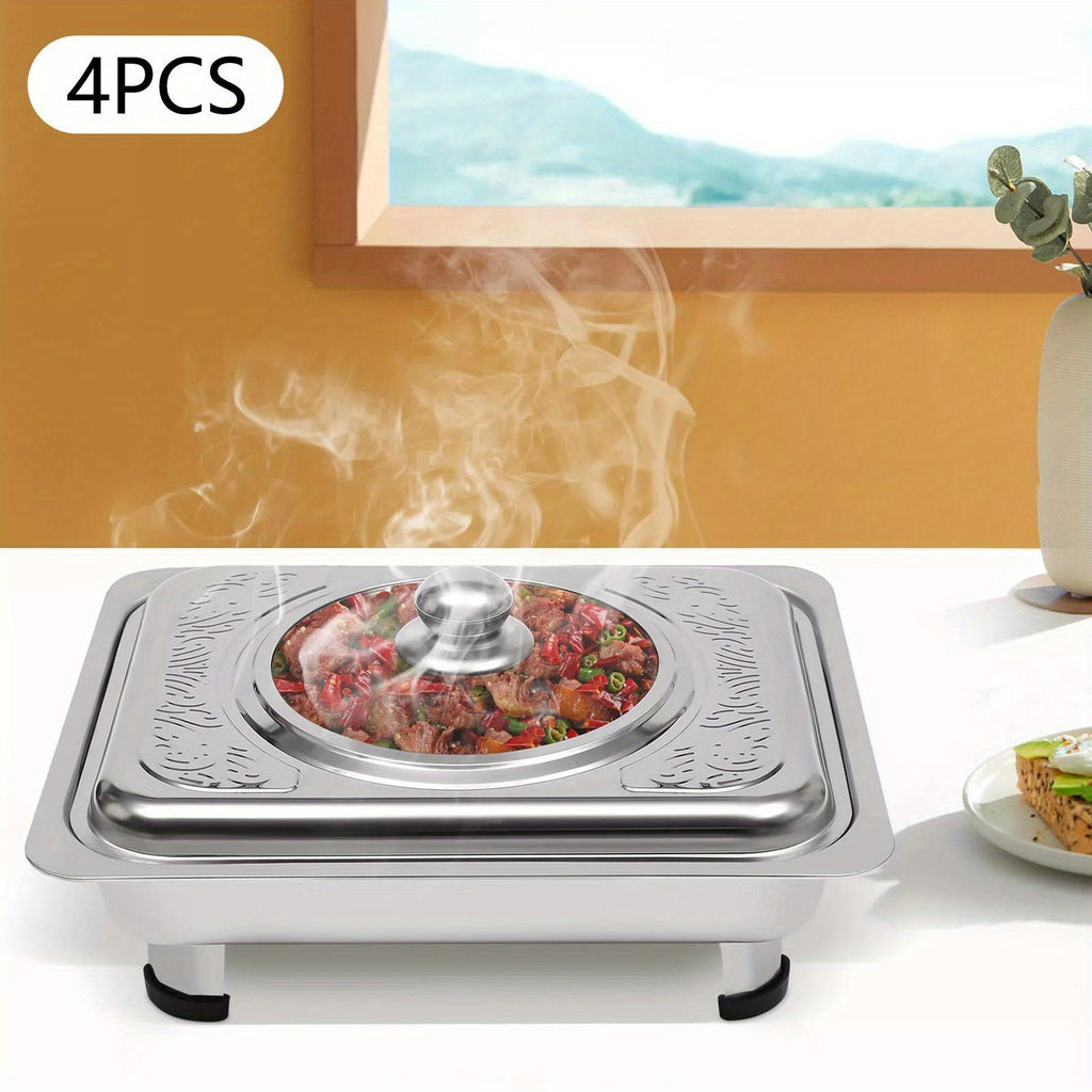 4pcs Stainless Steel Buffet Serving Trays – Keep Food Warm & Stylish for Any Occasion