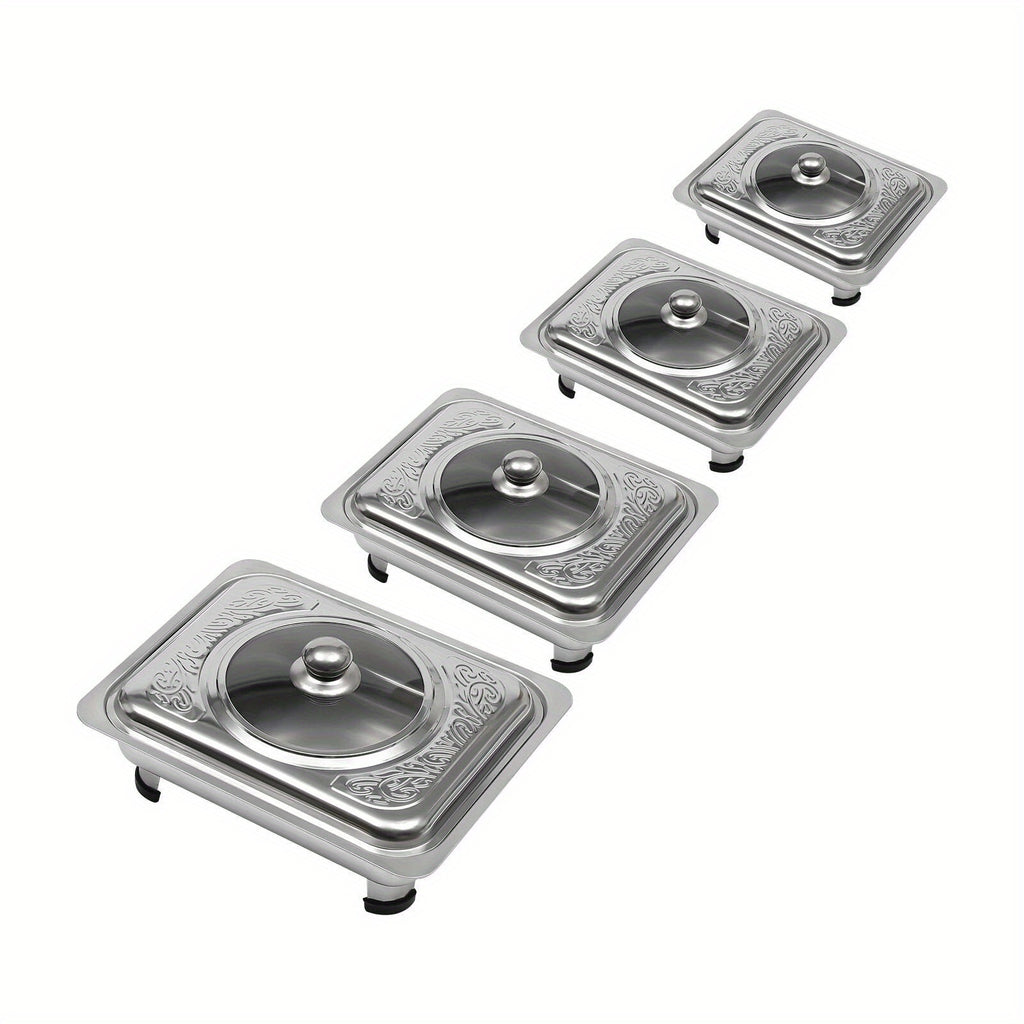 4pcs Stainless Steel Buffet Serving Trays – Keep Food Warm & Stylish for Any Occasion