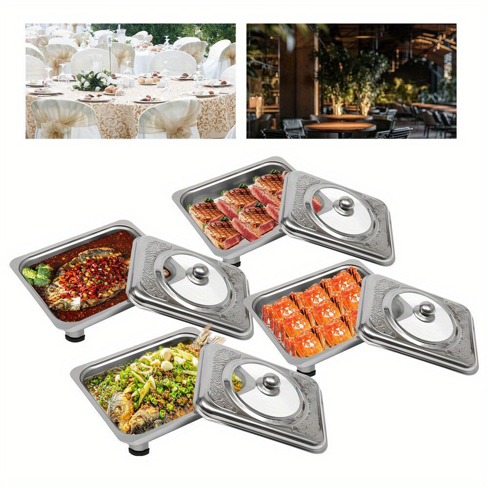 4pcs Stainless Steel Buffet Serving Trays – Keep Food Warm & Stylish for Any Occasion