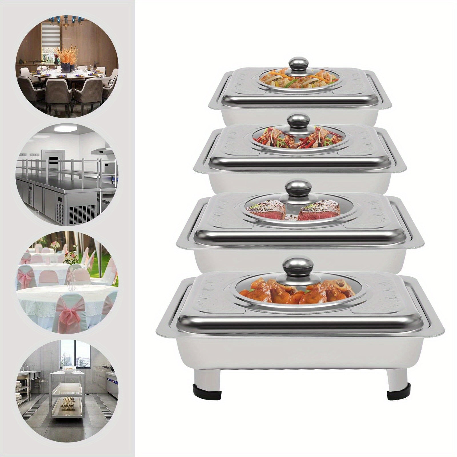 4pcs Stainless Steel Buffet Serving Trays – Keep Food Warm & Stylish for Any Occasion