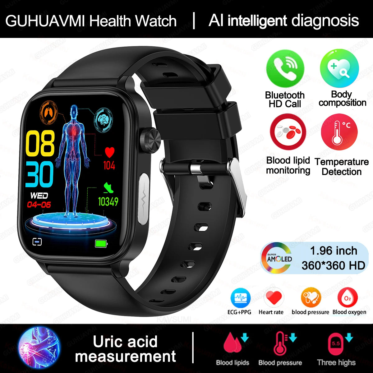 Wellness Smartwatch Blood Pressure Tracker Smart Fitness ECG Sleep Daily Activity Monitor
