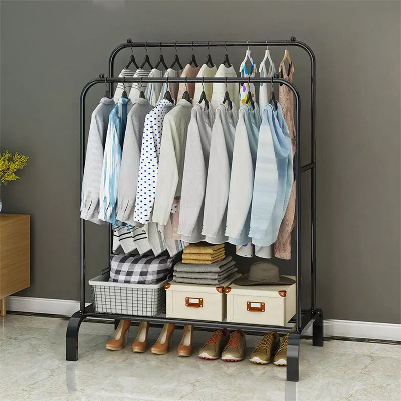 Sturdy Metal Standing Clothes Rail – Organiser with Double Rails & Shelves for Bedroom & Living Room