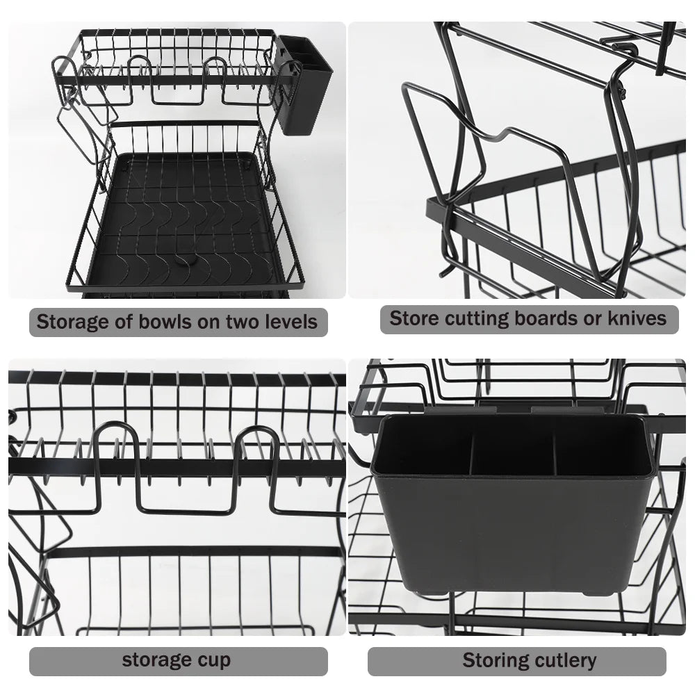 Kitchen Dish Drying Rack – Organiser for Plates, Bowls & Cutlery with Smart Drainage