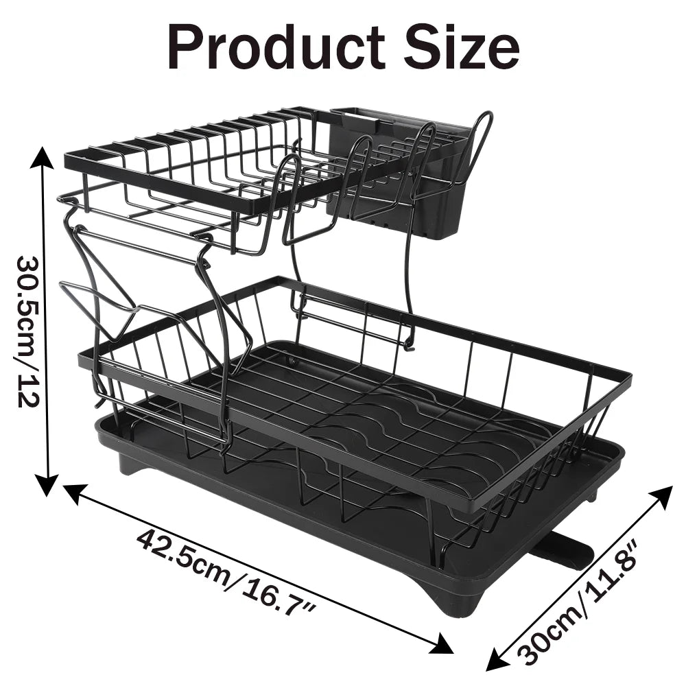 Kitchen Dish Drying Rack – Organiser for Plates, Bowls & Cutlery with Smart Drainage