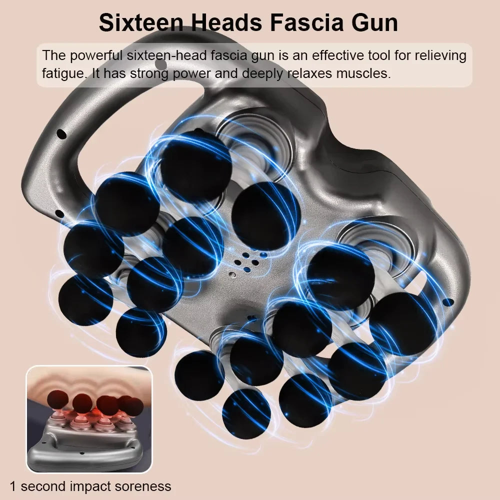 Professional Deep Tissue Massage Gun 16 Heads, Pain Relief & Muscle Recovery for Back, Legs & Shoulders