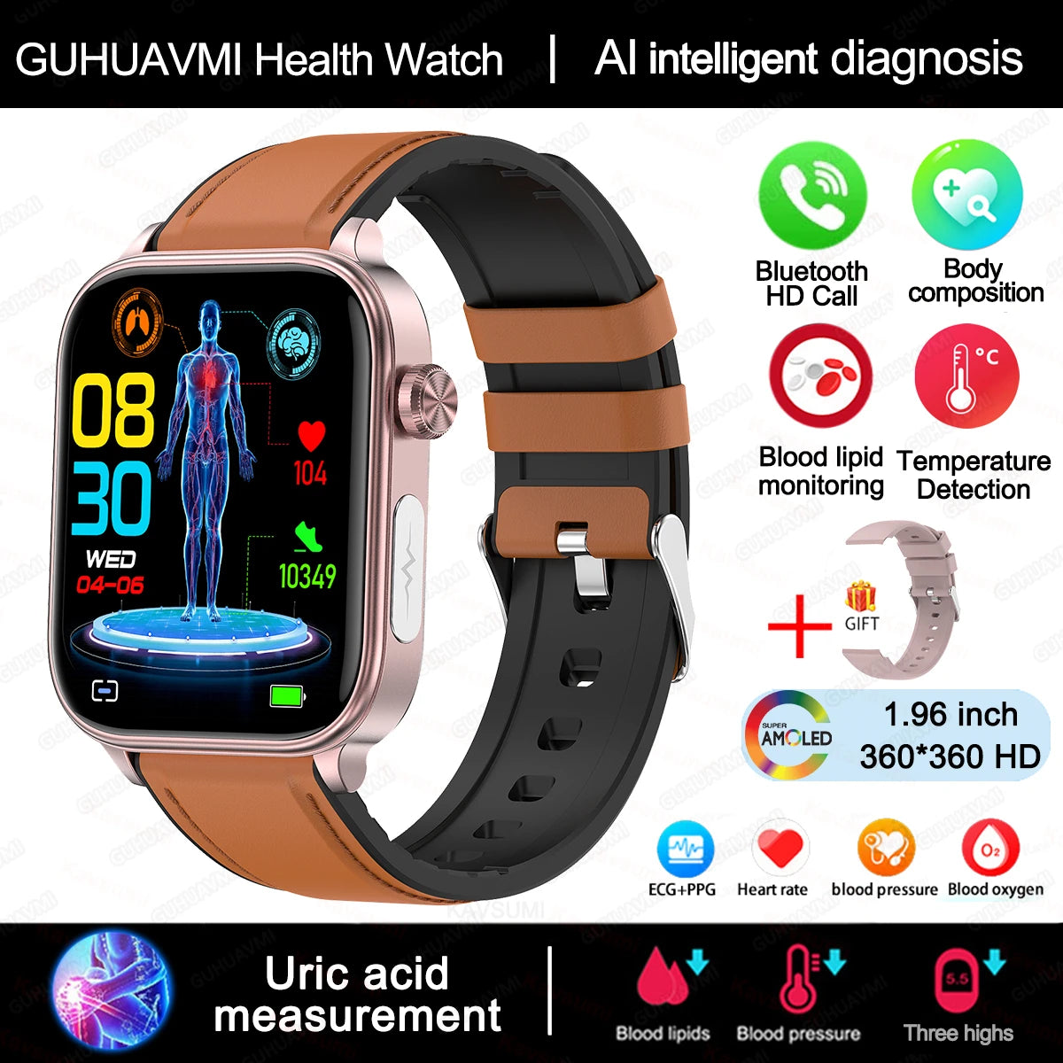 Wellness Smartwatch Blood Pressure Tracker Smart Fitness ECG Sleep Daily Activity Monitor