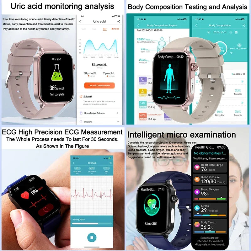 Wellness Smartwatch Blood Pressure Tracker Smart Fitness ECG Sleep Daily Activity Monitor