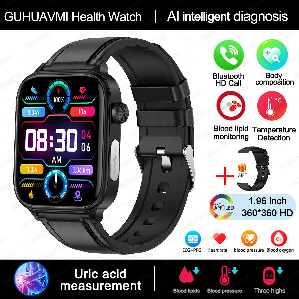 Wellness Smartwatch Blood Pressure Tracker Smart Fitness ECG Sleep Daily Activity Monitor