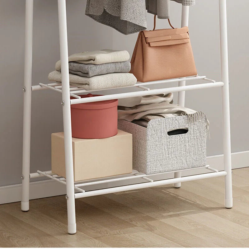 Sturdy Metal Standing Clothes Rail – Organiser with Double Rails & Shelves for Bedroom & Living Room