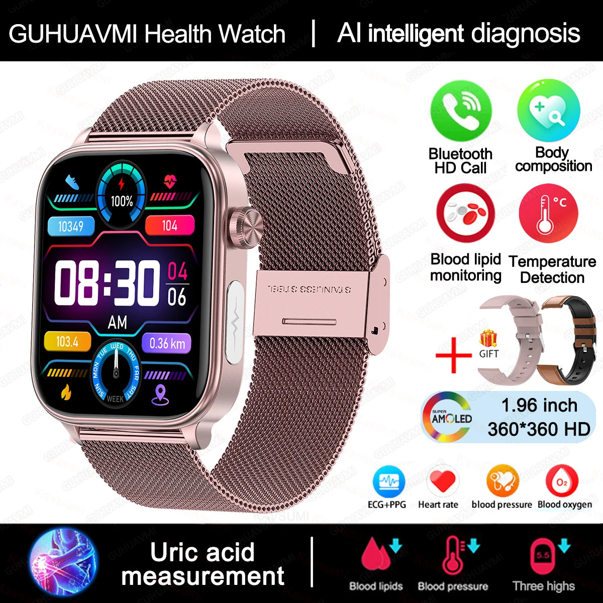 Wellness Smartwatch Blood Pressure Tracker Smart Fitness ECG Sleep Daily Activity Monitor