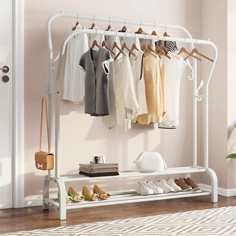 Sturdy Metal Standing Clothes Rail – Organiser with Double Rails & Shelves for Bedroom & Living Room