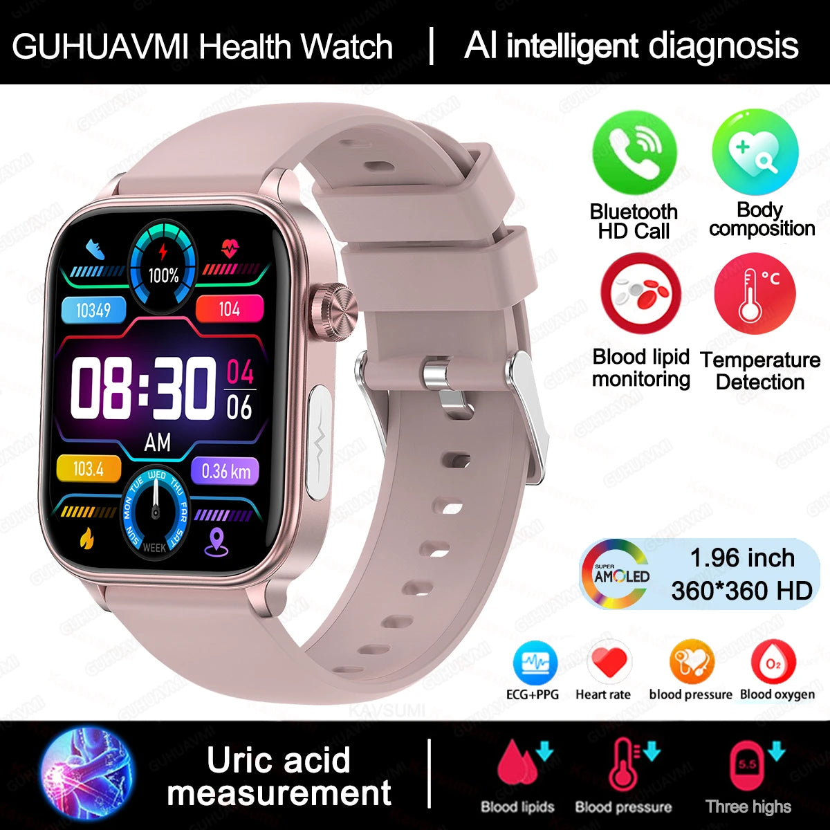 Wellness Smartwatch Blood Pressure Tracker Smart Fitness ECG Sleep Daily Activity Monitor