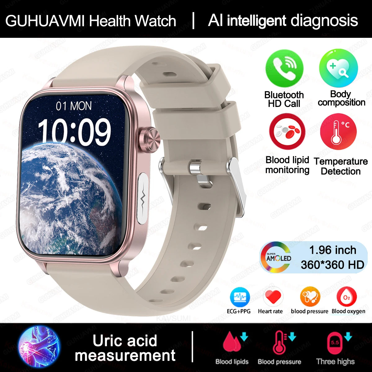 Wellness Smartwatch Blood Pressure Tracker Smart Fitness ECG Sleep Daily Activity Monitor