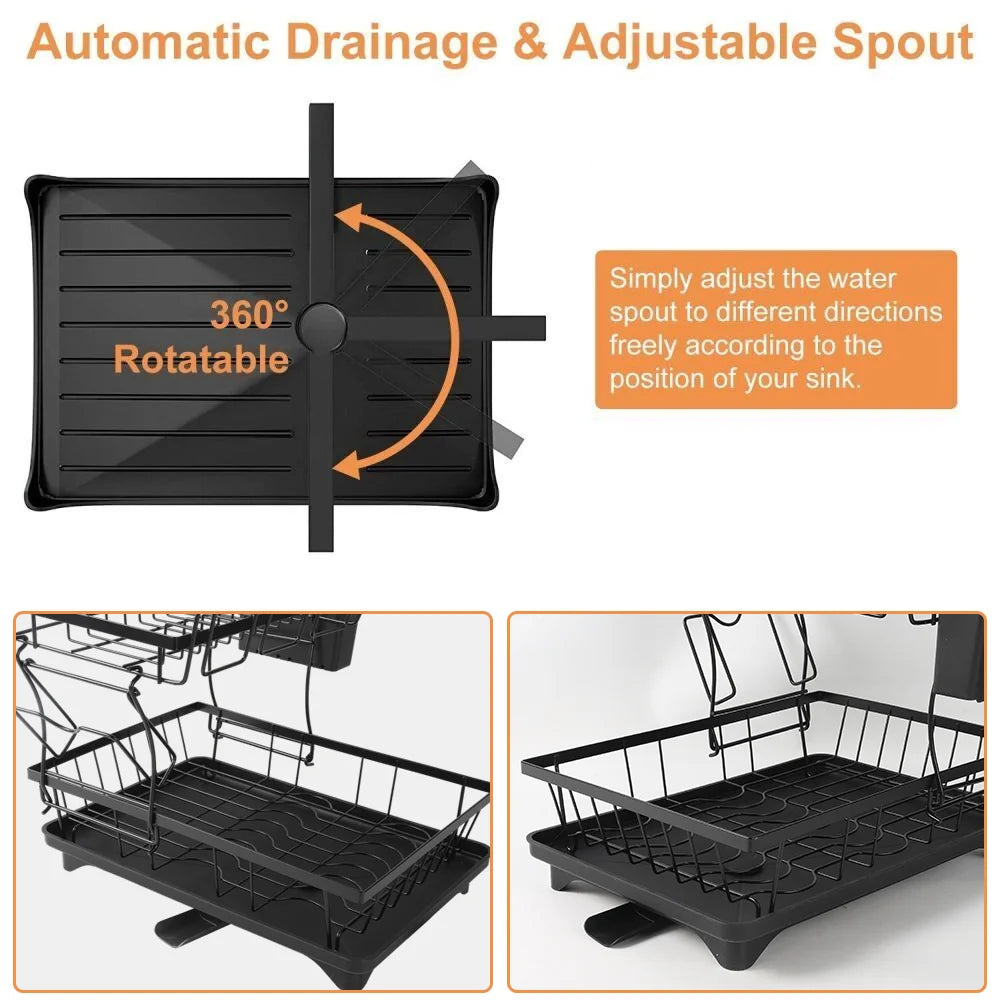 Kitchen Dish Drying Rack – Organiser for Plates, Bowls & Cutlery with Smart Drainage