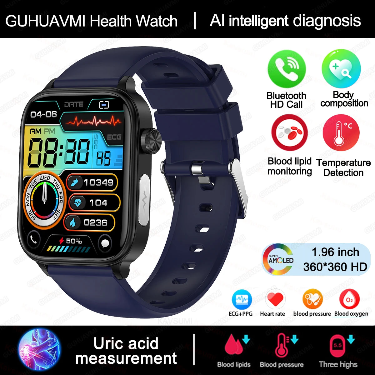 Wellness Smartwatch Blood Pressure Tracker Smart Fitness ECG Sleep Daily Activity Monitor
