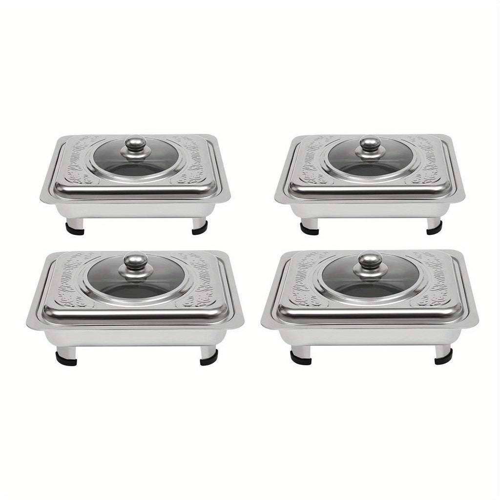 4pcs Stainless Steel Buffet Serving Trays – Keep Food Warm & Stylish for Any Occasion