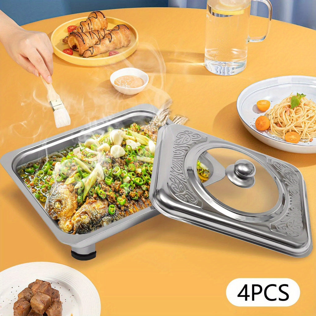 4pcs Stainless Steel Buffet Serving Trays – Keep Food Warm & Stylish for Any Occasion